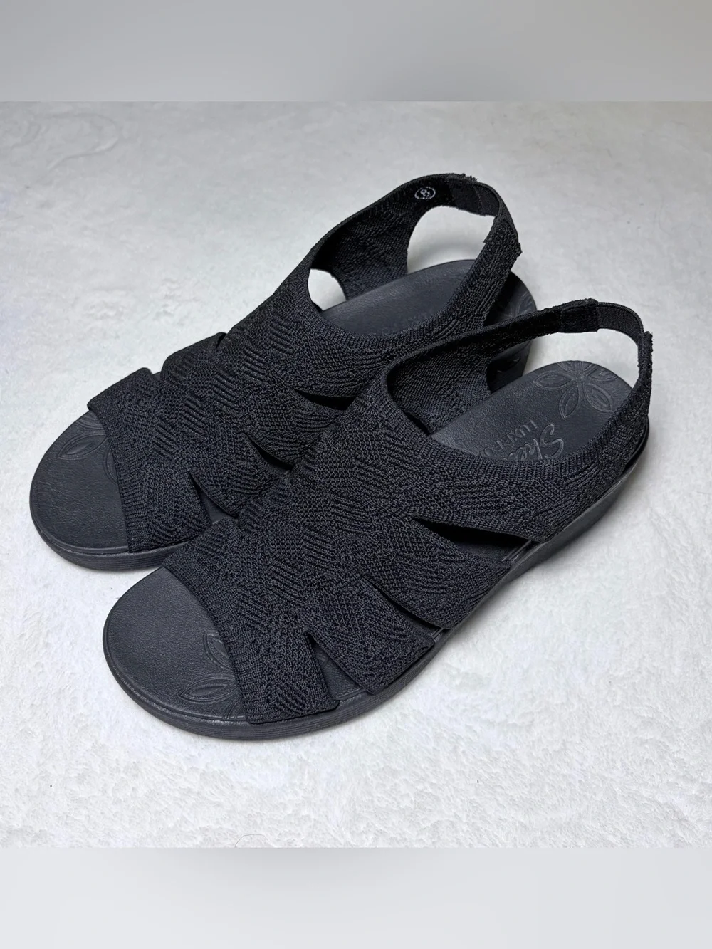 Skechers Women’s Black Knit Platform Sandals Sz‎ 8